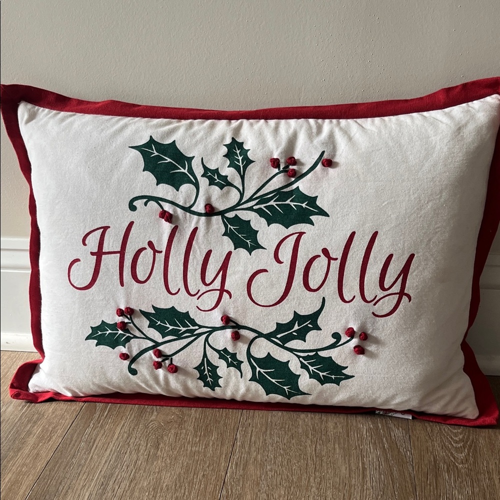 Festive Holly Jolly Pillow - Red and Green